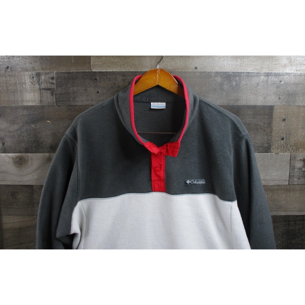 Columbia Sweater Mens XL Gray Red Fleece Snap Pullover Colorblock AM0251